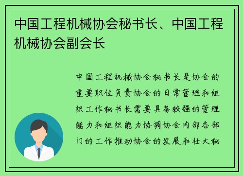 中国工程机械协会秘书长、中国工程机械协会副会长